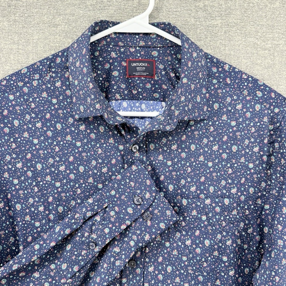 UNTUCKit Millerford-Perf Regular Fit Shirt Men Medium Blue Floral Long Sleeve